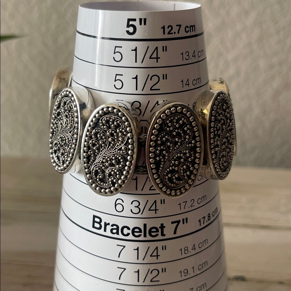 Rare Lois Hill Sterling Silver Oval Panel Statement Bracelet - Picture 10 of 11